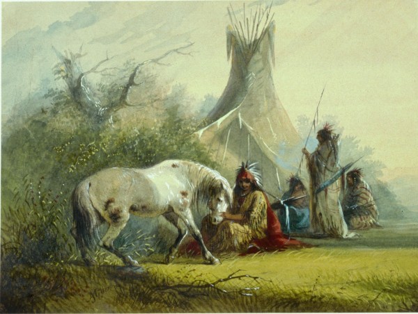 Shoshone Indian and his pet horse by Alfred Jacob Miller